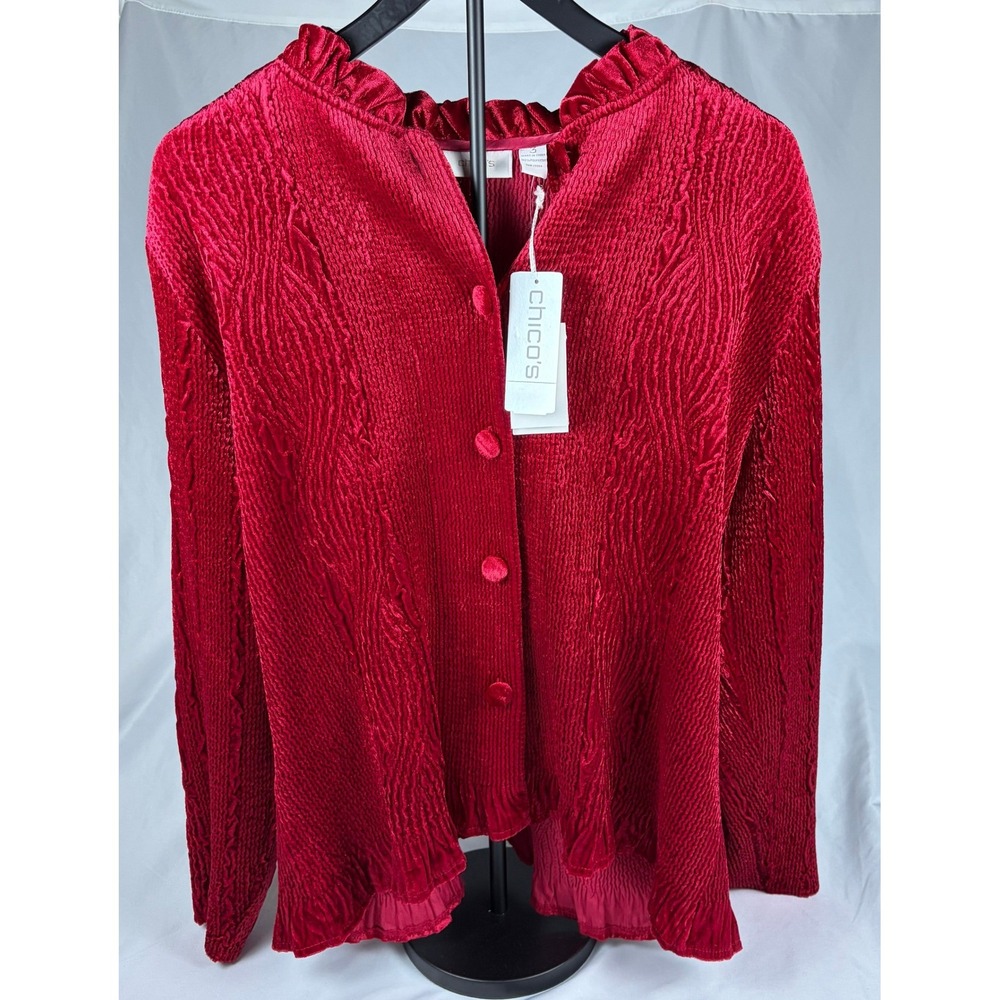 Chicos Rippled Ruffle Kelly Jacket Cardinal Red Size 3 Large XL Textured NWT